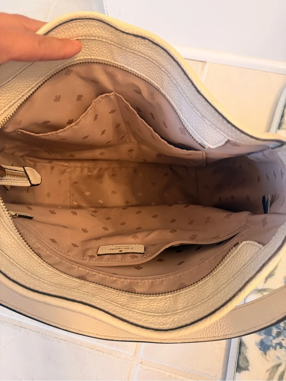 kate spade Cream Pebbled Leather Shoulder Hobo with Gold Logo